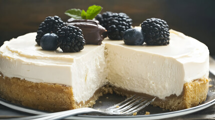 a piece of cheese cake with a fork