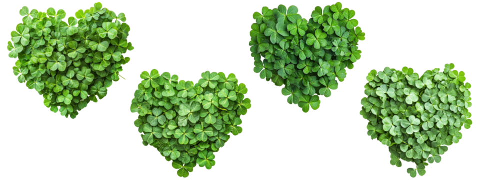  St. Patrick’s Day, Heart shaped clover leaf arrangements, isolated on transparent background