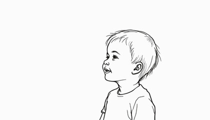 Black and white sketch of a child's profile with a cheerful expression
