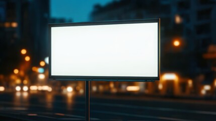 Empty Urban Billboard Illuminated at Night Surrounded by City Lights Creating a Mysterious and Quiet Atmosphere
