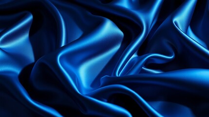 Fototapeta premium Smooth and Luxurious Blue Satin Fabric with Flowing Drapery Texture