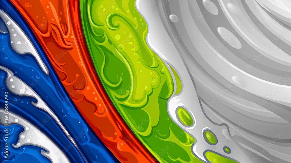 Poster Modern colorful flow poster. Wave liquid shape color paint. Art design for your design project. Abstract dynamic background, vibrant motion fluid, digital wave blend for creative artwork visuals