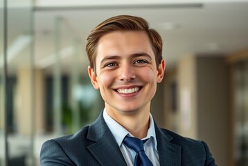 Confident Young Businessman in a Modern Office Environment
