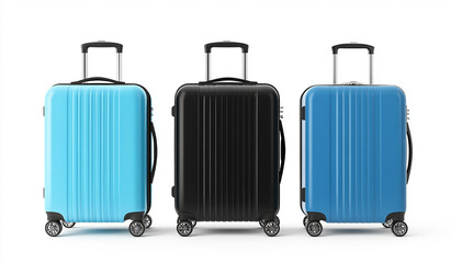 Three pieces of modern, wheeled luggage