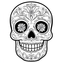 Charming Mexican Skull Coloring Page Simple Illustration for Kids