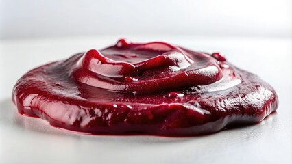 Close-up of maroon slime on a white surface, rusty, earthy, maroon, garnet