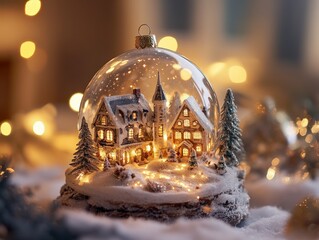 Festive winter scene charming snow globe holiday decor cozy indoor atmosphere close-up view magical christmas experience