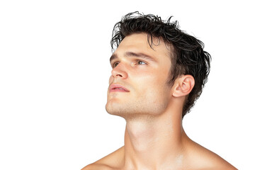 Obraz premium Handsome young man, skin care products model, isolated on transparent background