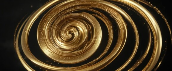 Close-up of glittering gold swirl on black background, luxury, sparkly, decoration