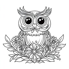 Fototapeta premium Adorable Owl with Flower Simple Coloring Page for Kids