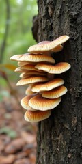 Close-up of bracket fungi growing on a tree trunk shelf fungi, plant, brown