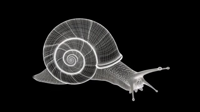 White Wireframe Art of a Snail on a Black Background, animation, video
