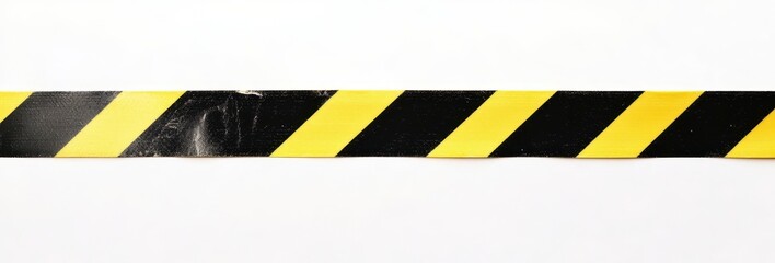Black and yellow striped tape, the border of a safety warning sign on a white background. No people or objects. Isolated on a white background. Wide-angle lens, realistic photo. 