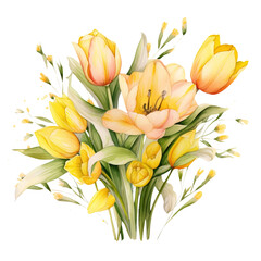 Yellow Tulip Bouquet Clipart Vector Illustration