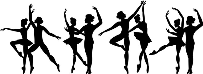 Vector people. Ballet couple. Ballet dancers icon. Dancing couple silhouette set. An adult man and woman are dancing ballet. Vector illustration isolated