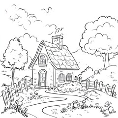 Charming Retro Cartoon Illustration Simple Coloring Book Page for Kids