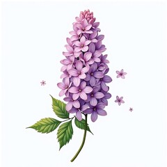 set of lilac flowers on white isolated background, watercolor painting, hand-drawing