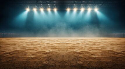 Dramatic lighting highlights sports action in sand indoor arena
