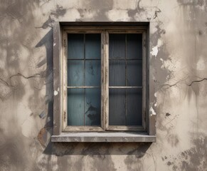 Fototapeta premium Close-up of a window in an iron wall with peeling paint, weathered, background, metal, architecture