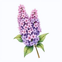 set of lilac flowers on white isolated background, watercolor painting, hand-drawing
