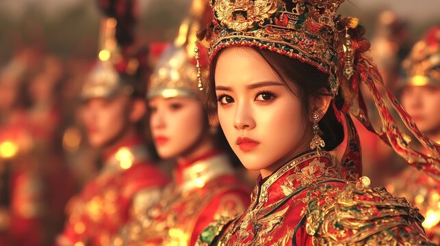 Imperial Chinese Empress Regal Portrait Golden Crown Ceremony