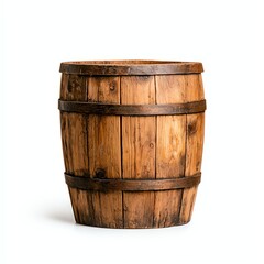 Fototapeta premium A rustic wooden barrel featuring a classic design, perfect for decor, storage, or showcasing beverages. This barrel adds a touch of vintage charm to any setting.