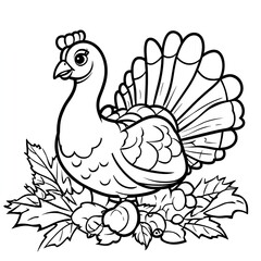 Fototapeta premium Adorable Thanksgiving Turkey Coloring Page for Kids Simple Illustrations