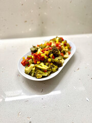 Healthy Homemade Broccoli Salad with olive oil, garlic and vegetables