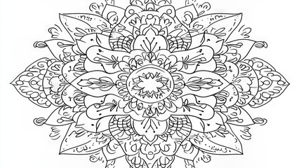 Intricate Floral Mandala Design, Black and White Coloring Page