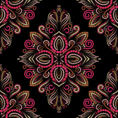 Luxurious Mosaic Floral Seamless Pattern on Black