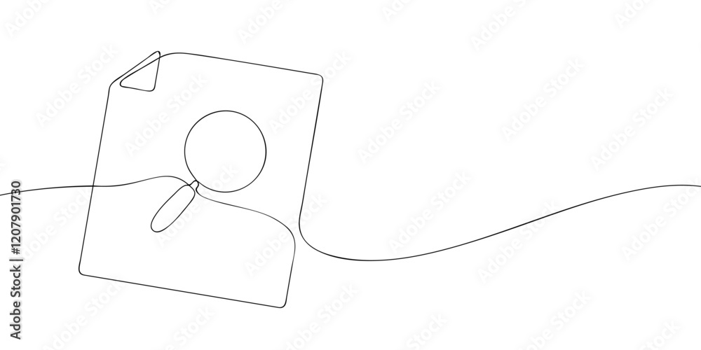 Poster a single line drawing of a search file. continuous line search program icon. one line icon. vector i