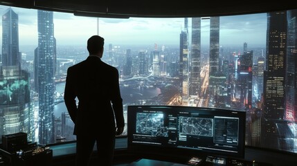 Modern Office View of City Skyline from High Rise Building