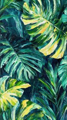 Vivid tropical leaves with green and yellow hues, showcasing lush foliage and intricate patterns, symbolizing natural beauty and jungle vibes. Perfect for botanical and tropical decor themes.