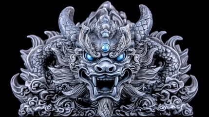 Intricate Silver Dragon Statue, Mystical Creature, Asian Art