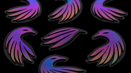 Obraz premium Iridescent Bird Logos on Dark Background