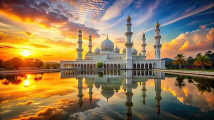 Obraz premium Majestic Mosque Reflection Sunset - Beautiful Architecture
