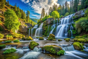 Fototapeta premium Majestic Nevada City Waterfall Panorama, Deer Creek