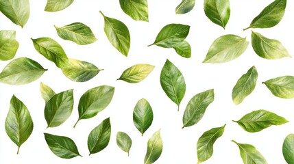 Various Green Leaves on White Background for Nature Themes