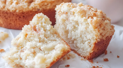 a close up of a muffin with a biter