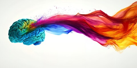 Abstract Brain with Colorful Paint Splashes Creativity Concept Neurology Illustration