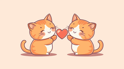 Two Cat Share Heart on Valentine Day