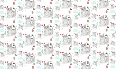 Seamless pattern with cartoon cat lovers  hand-drawn element for  surfaces 