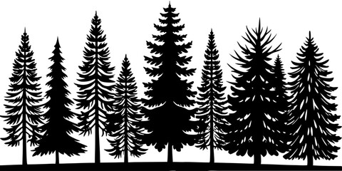 Obraz premium Coniferous Tree Silhouette Forest Illustration