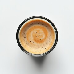 Top view of a cup of Americano black coffee isolated on white background 