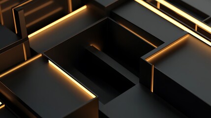 Abstract Black Geometric Shapes Illuminated By Warm Light
