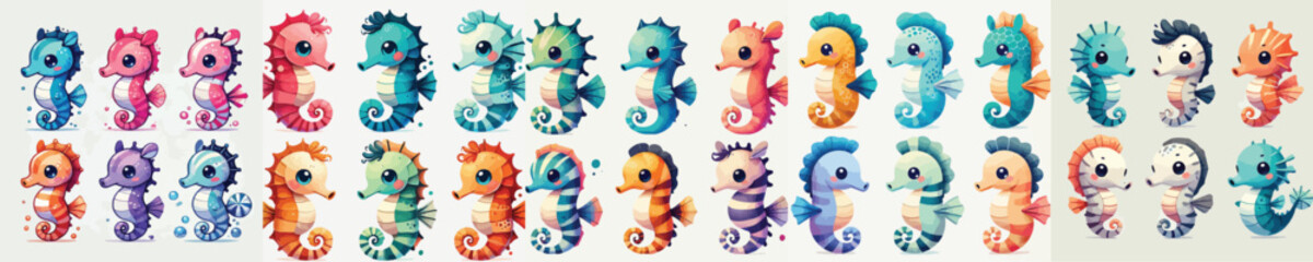 collection of cute and colorful seahorse vectors