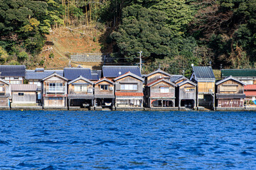 Charming Traditional Boat Houses Built Side by Side Along the Waterfront of Ine Bay, Kyoto, Japan