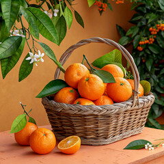 the basket of fresh oranges