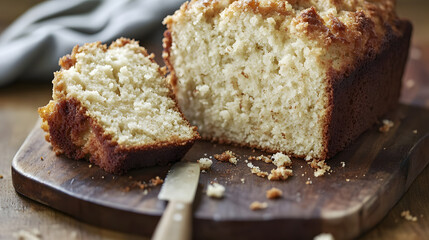 a piece of cake on a wooden cutting board