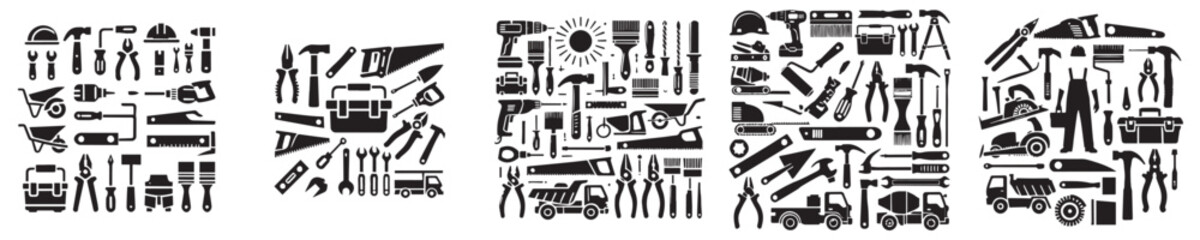 collection of silhouette craftsman construction tools